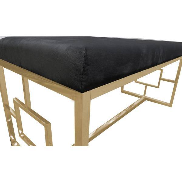Black Velvet and Gold Stainless Steel Art Deco Bench