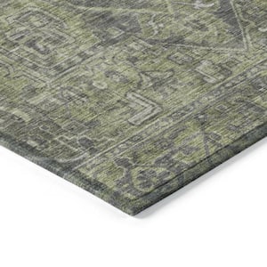 Moss Green and Gray 9 ft. x 12 ft. Woven Oriental Rectangle Indoor/Outdoor Area Rug