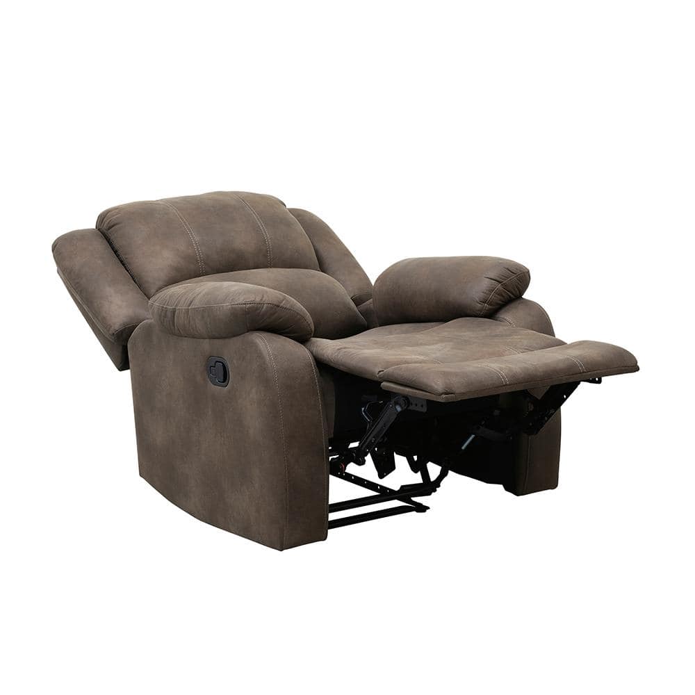 Brown Microfiber Upholstered Manual Recliner with Pillowtop Arms