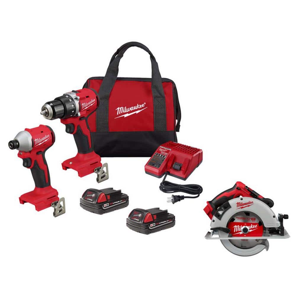 Milwaukee M18 18V Lithium-Ion Brushless Cordless Compact Drill/Impact Combo Kit (2-Tool) with Brushless 7-1/4 in. Circuar Saw -  3692-22CT-2631