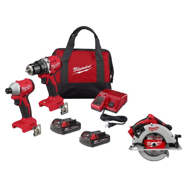 Milwaukee M18 18V Lithium-Ion Brushless Cordless Compact Drill/Impact Combo Kit (2-Tool) with Brushless 7-1/4 in. Circuar Saw