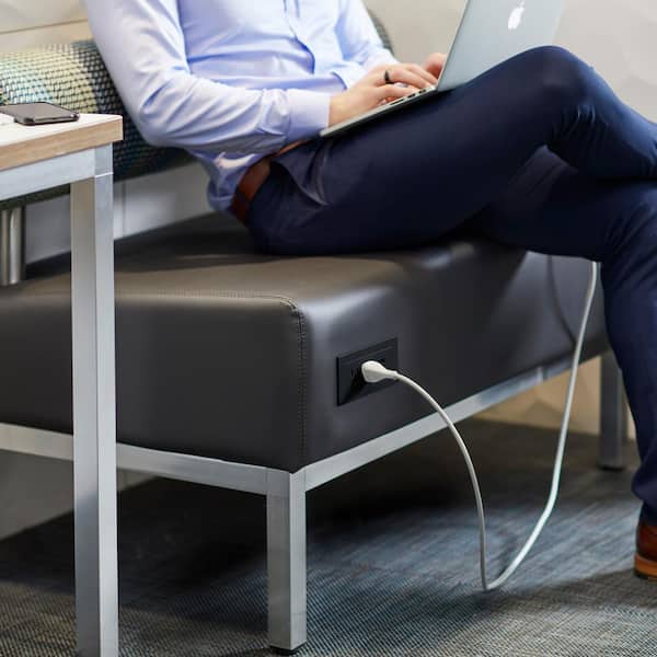 radiant 15 Amp Black 2-Outlet and 2 Type A/C USB Recessed Furniture Power Strip with 10 Ft. Cord