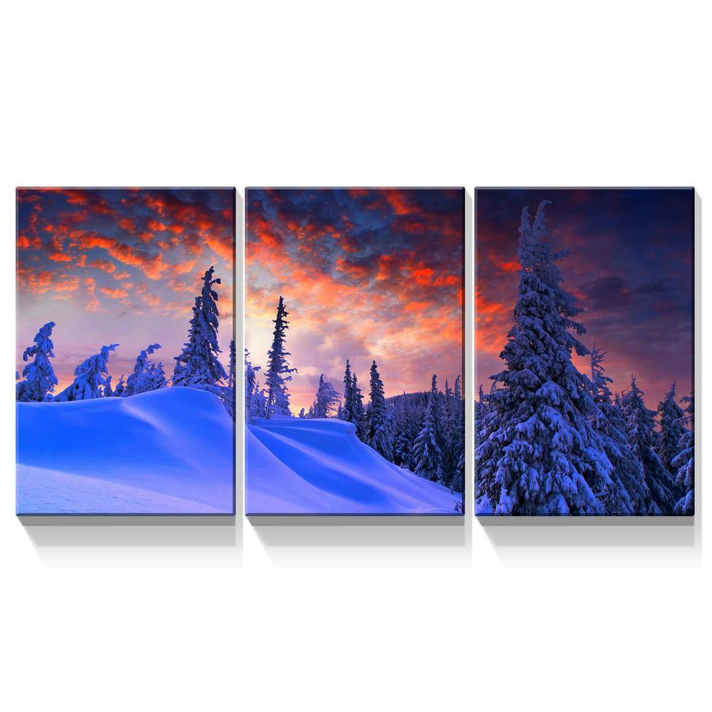 Hot Seller Personalized 3-Panels Framed Winter Forest Canvas Wall Art Decor
