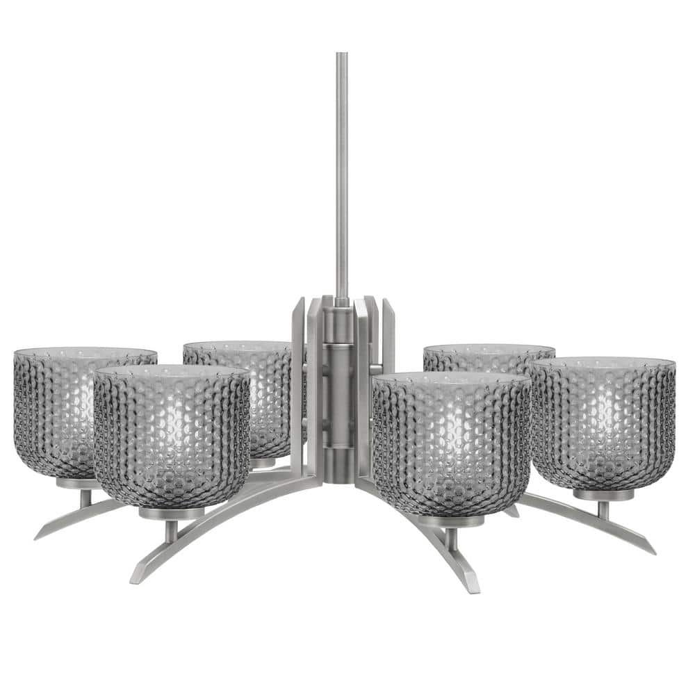 Siena 27.5 in. 6 Light Graphite Chandelier with Smoke Textured Glass Shades