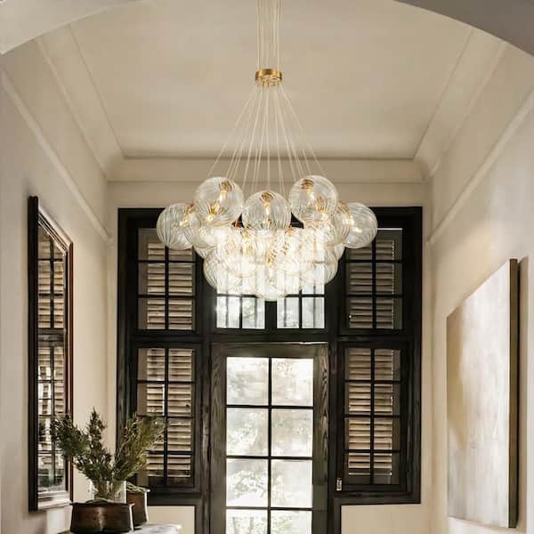 RRTYO Bolton 19-Light Brass Modern Bubble Cluster, Sputnik Globe