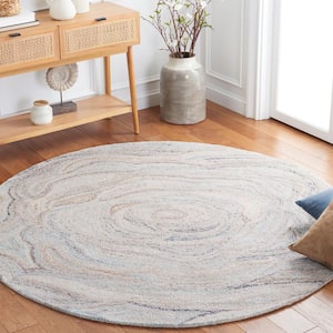 Abstract Beige/Blue 6 ft. x 6 ft. Floral Eclectic Round Area Rug