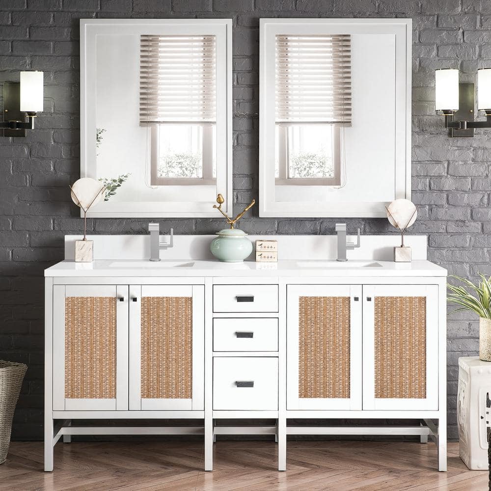 Addison 72.0 in. W x 23.5 in. D x 35.5 in. H Bathroom Vanity in Glossy White with White Zeus Silestone Quartz Top price history on PriceWatchPro