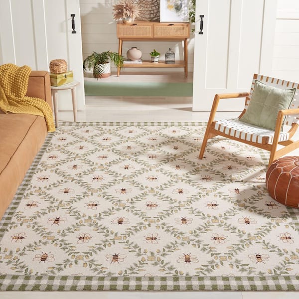 Chelsea 8 ft. x 8 ft. Square Ivory/Green Border Diamond Floral Area Rug