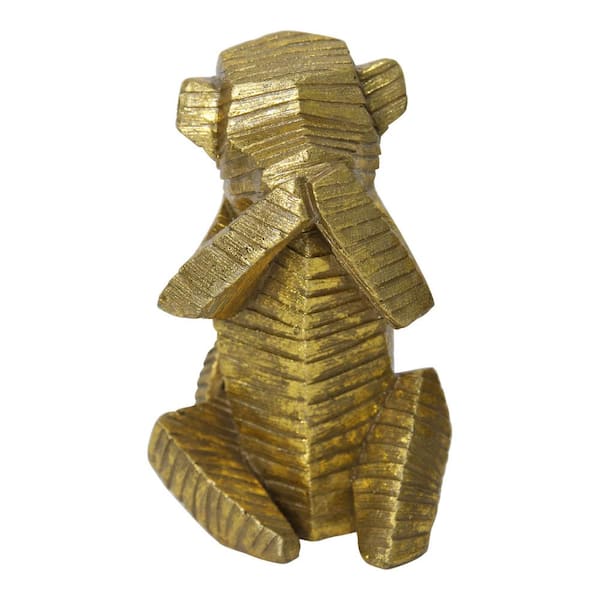 Litton Lane Gold Polystone See No Evil Monkey Sculpture (Set of 3) 98686 -  The Home Depot