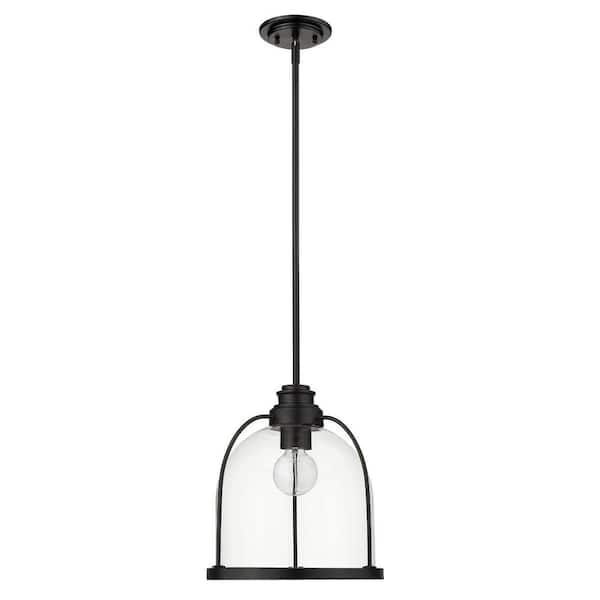 100-Watt 1-Light Black Pendant Light with Crystal, No Bulbs Included