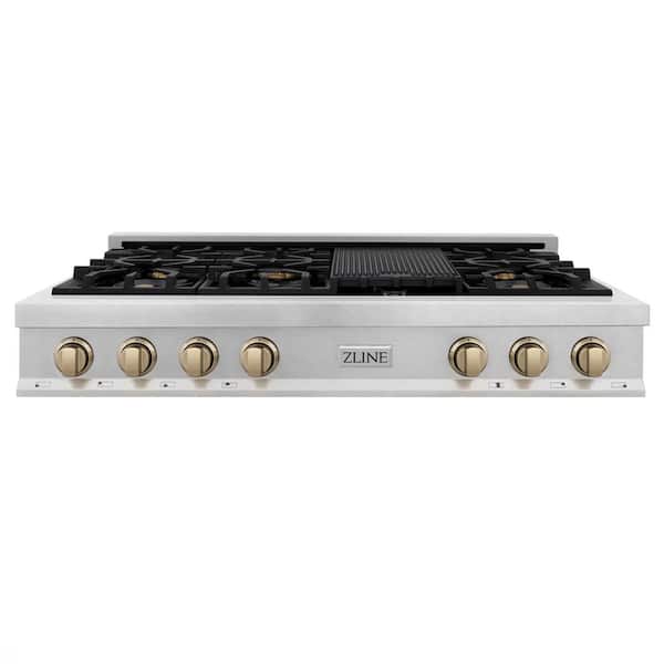 Autograph Edition 48 in. Legacy Rangetop with 7 Burners in Satin Stainless Steel with Champagne Bronze Accents