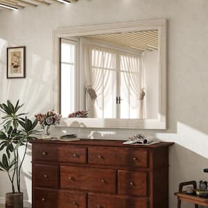 30 in. W x 40 in. H Rectangular Classic Light Beige Wooden Framed Bathroom Vanity Mirror Wall Mirror