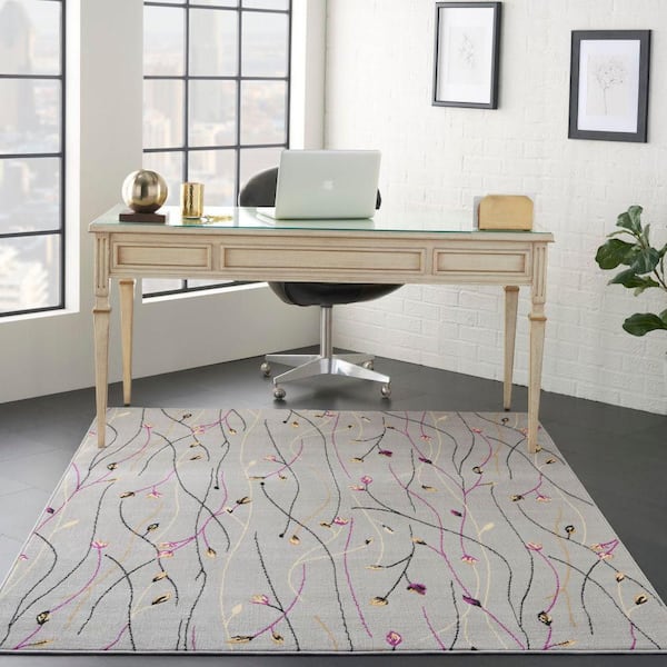 Grafix Grey 5 ft. x 7 ft. Floral Contemporary Area Rug