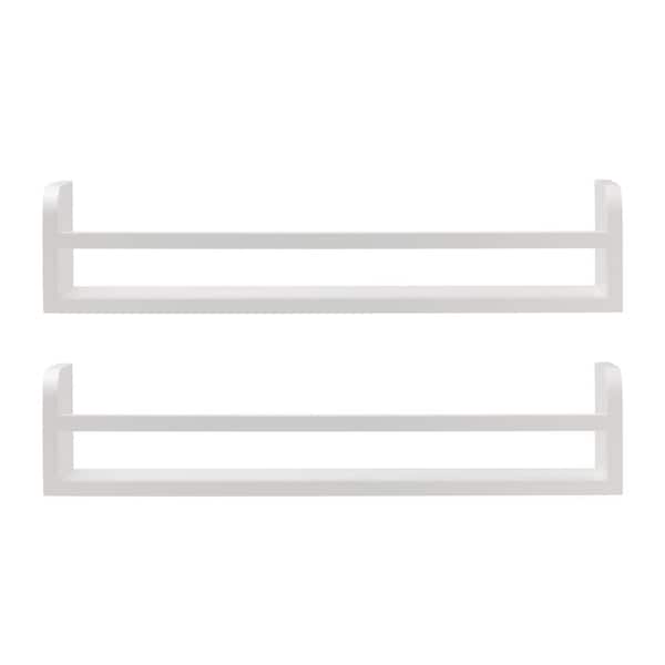 Melannco 4-in. W x 18-in. D L x 4-in H White MDF/Wood Decorative Wall Shelf with Arc Rail without Brackets Set of 2