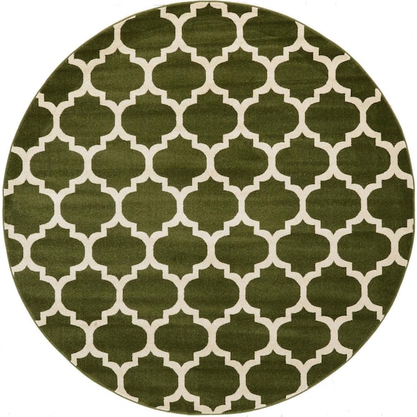Unique Loom Trellis Philadelphia Dark Green/Beige 8' 0 x 8' 0 Round Rug