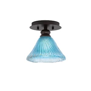 Albany 1-Light 7 in. Espresso Semi-Flush with Teal Crystal Glass Shade