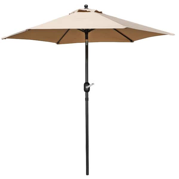 Jushua 7.5 ft. Steel Patio Market Umbrella with Tilt Button and Hand Crank Lift System for Pool Balcony Backyard in Khaki