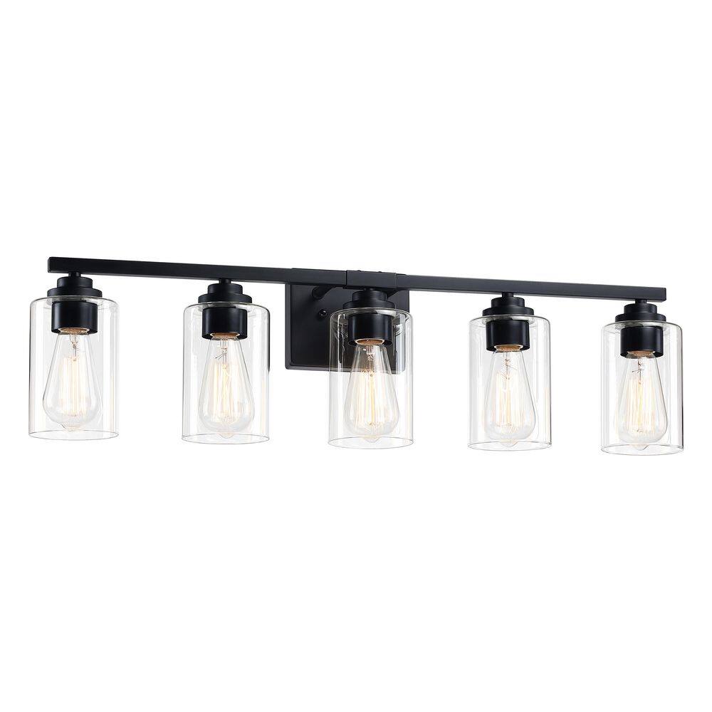 Modern 31.2 in. 5 Light Matte Black Bathroom Vanity Light with Clear Glass Shade for Mirror price history on PriceWatchPro