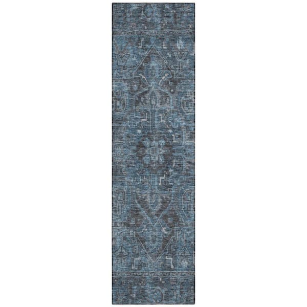 Navy and Black 2 ft. x 8 ft. Woven Oriental Runner Indoor/Outdoor Area Rug
