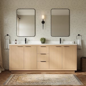 Maroni 80 in. W x 22 in. D Double Bath Vanity in Light Straw with Cultured Marble Vanity Top in White with White Basins