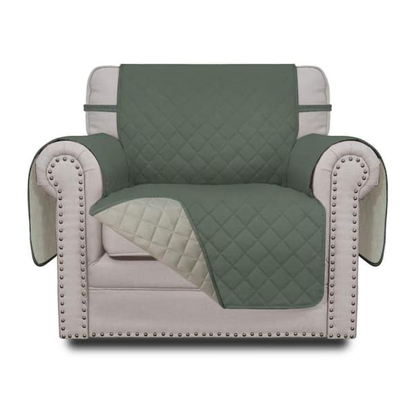 Dyiom Chair Slipcover Reversible Sofa Cover Water Resistant Couch Cover Furniture Protector Cover Chair, Greyish Green/Beige
