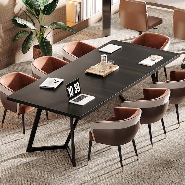 BYBLIGHT Moronia 70.86 in. Conference Table, Modern Black Meeting Table with Metal Frame, Boardroom Desk for Office Meeting