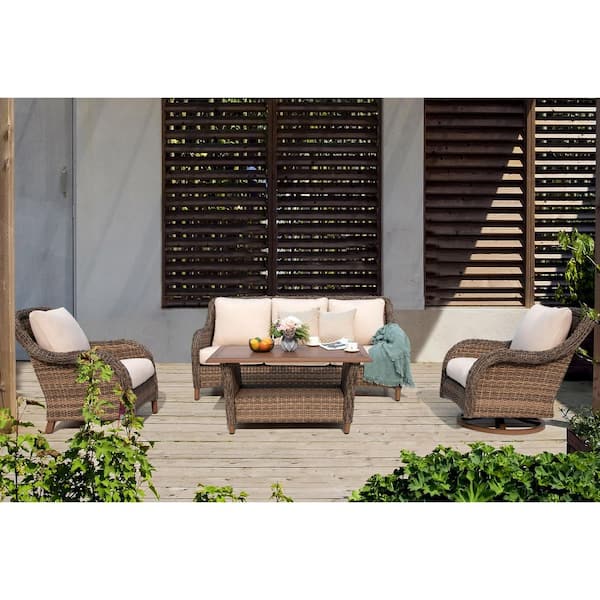 Beige Mitchell 4-Piece Outdoor Aluminum Wicker Sofa Set