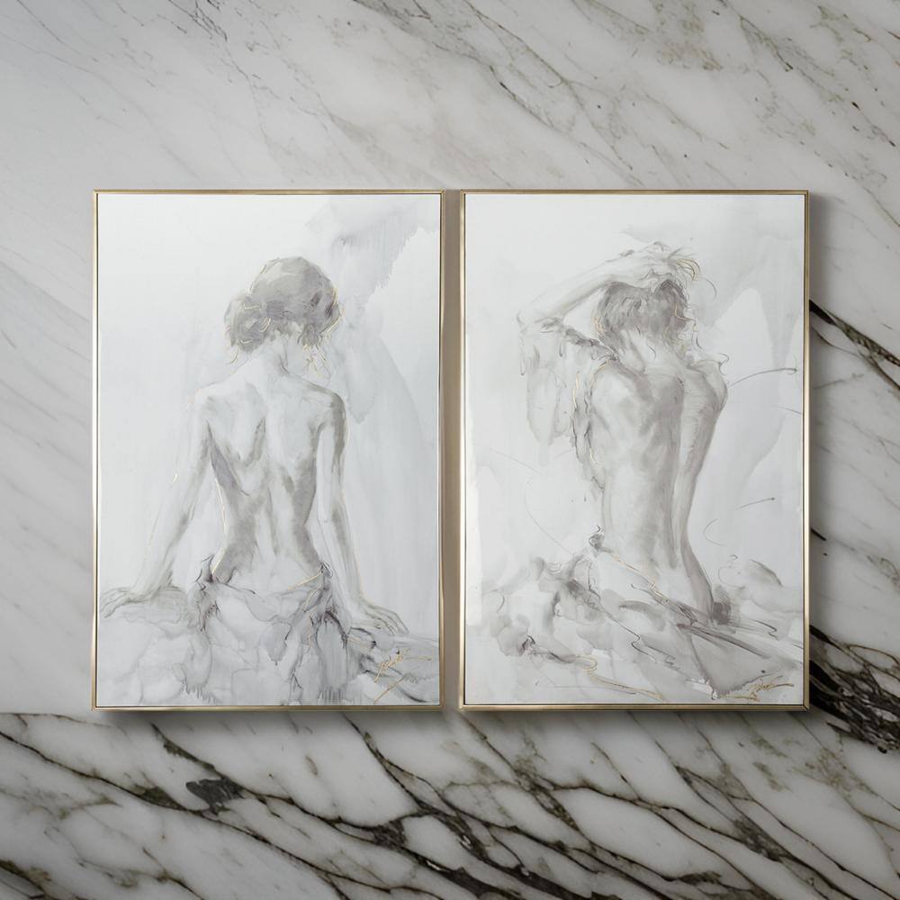 Benjara " Gray Feminine Figure Sketch " 2 - Pieces Painting Print