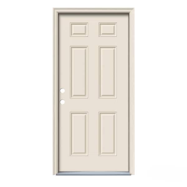 JELD-WEN 36 in. x 80 in. 6-Panel Primed 20 Minute Fire Rated Steel Prehung Right-Hand Inswing Front Door with Brickmould