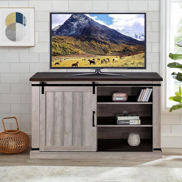 FESTIVO 47.2 in. Saw Cut Off White TV Stand (Fits TVs Up To 55 in.)