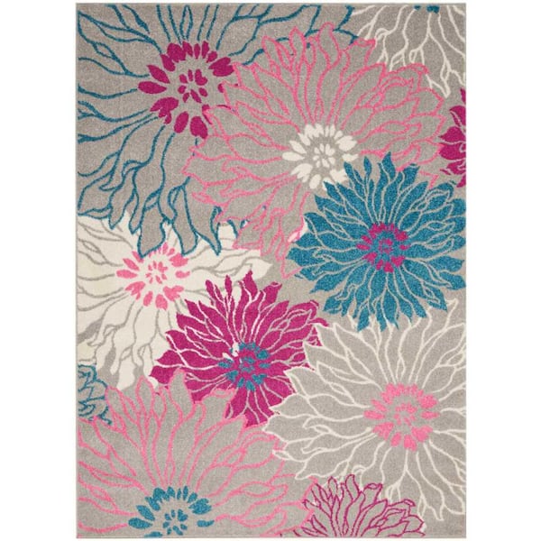 Nourison Passion Grey 5 ft. x 7 ft. Floral Contemporary Area Rug
