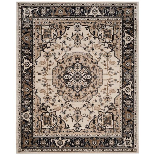 SAFAVIEH Lyndhurst Cream/Navy 8 ft. x 10 ft. Floral Medallion Speckled Area Rug