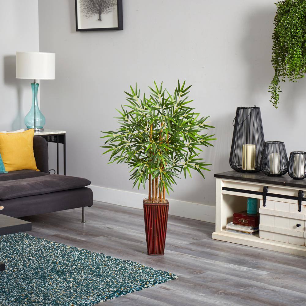 Elegant 4ft Silk Bamboo Floor Plant with Decorative Planter