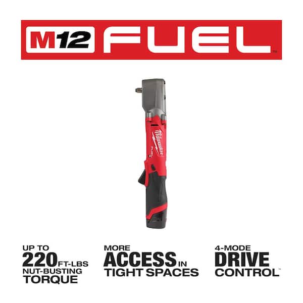 Milwaukee - M12 FUEL 12V Lithium-Ion Brushless Cordless 3/8 in. Right Angle Impact Wrench Kit with Two 2.0 Ah Batteries