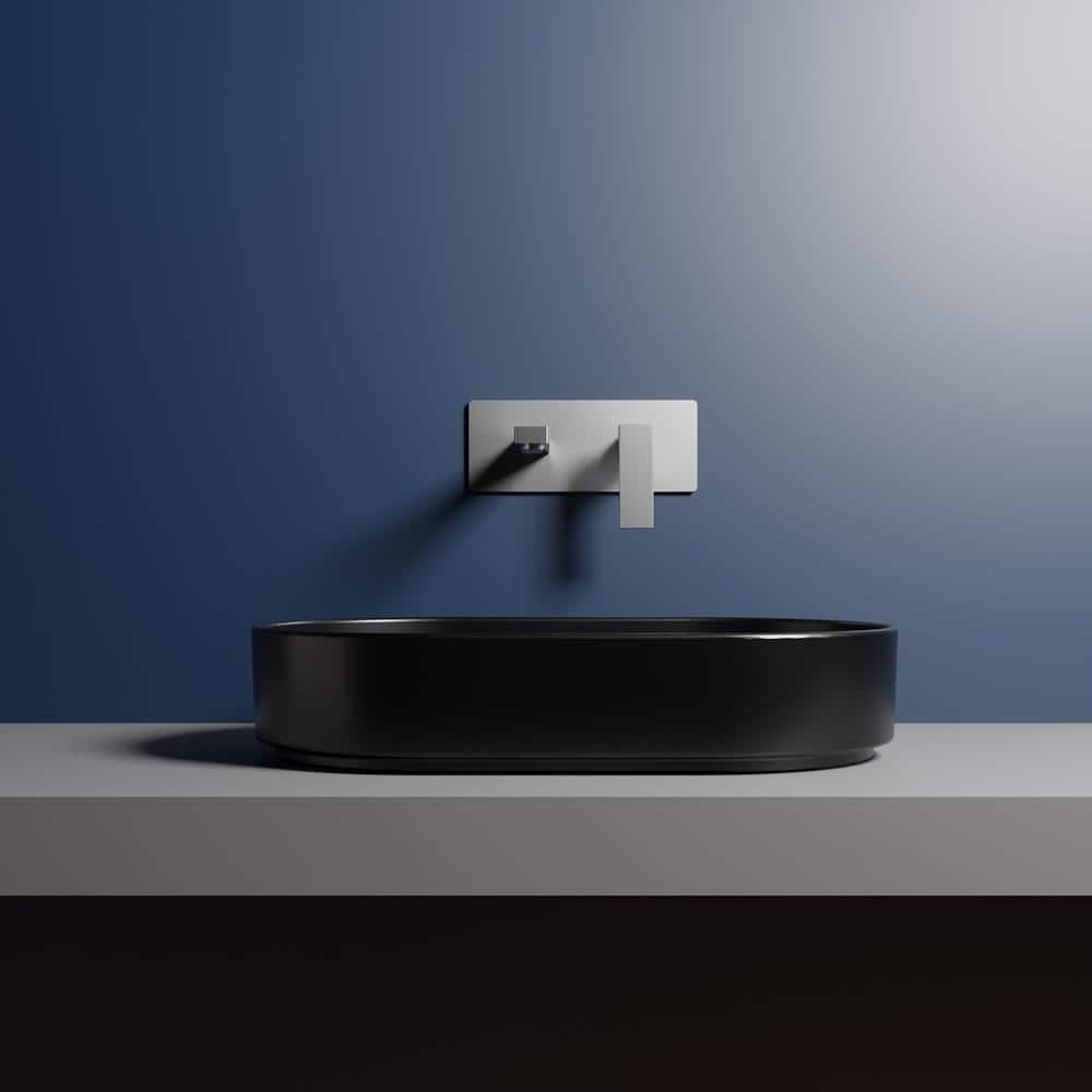 Matte Black Oval Ceramic Wall-Mount Bathroom Sink