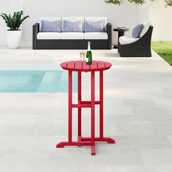 Laguna 24 in. Round Outdoor Dining HDPE Plastic Counter Height Bistro Table in Red