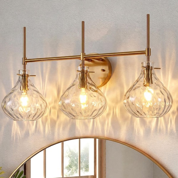21.65 in. 3 Light Gold Vanity Light with Ripple Glass Shade