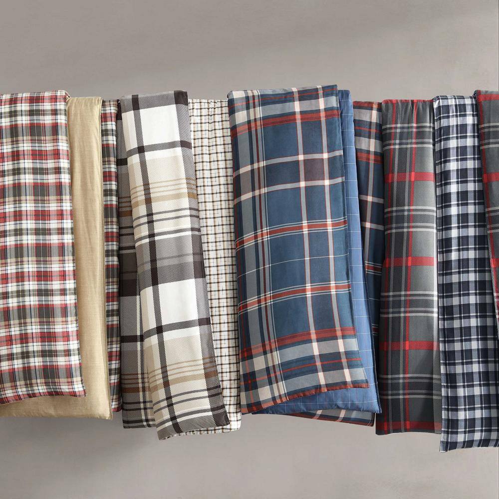 Navy Blue Plaid Microfiber Full/Queen Duvet Cover Set