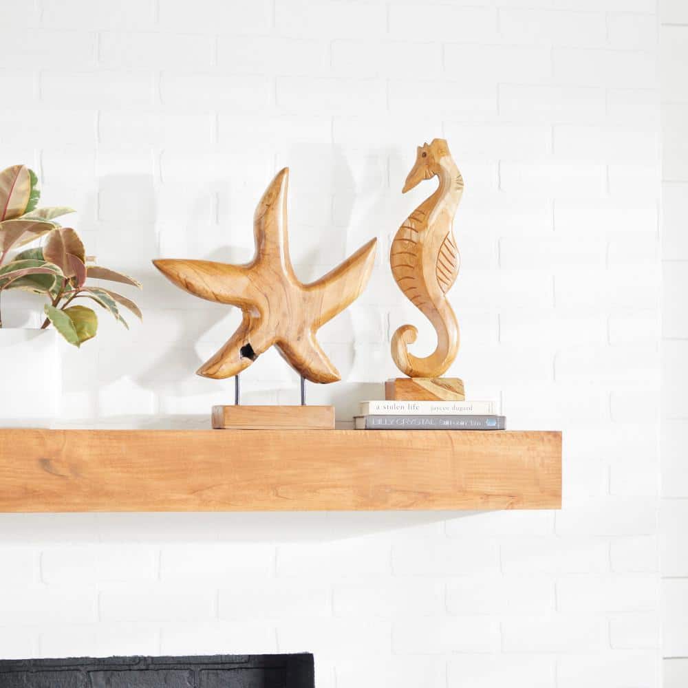 Coastal Teak Wood Sculpture Set, 17" Brown