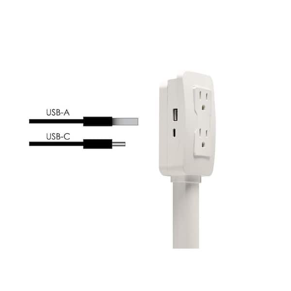 180° Rotating Plug Outlet Extender – 2 AC Outlets, USB-A/C Ports, 23-35” Adjustable Reach For Behind Couches & Desks