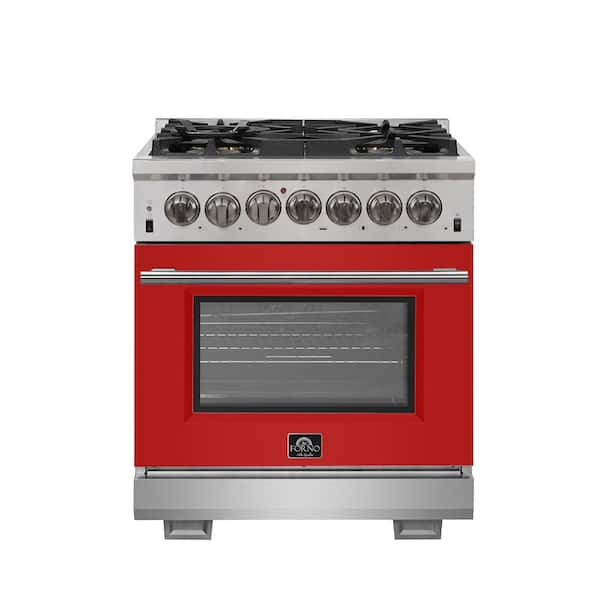 Forno Capriasca 30 in 4.32 cu. ft. Dual Fuel Range with Gas Stove and  Electric Oven 5 Burners in Stainless Steel with Red Door FFSGS6187-30RED -  The Home Depot