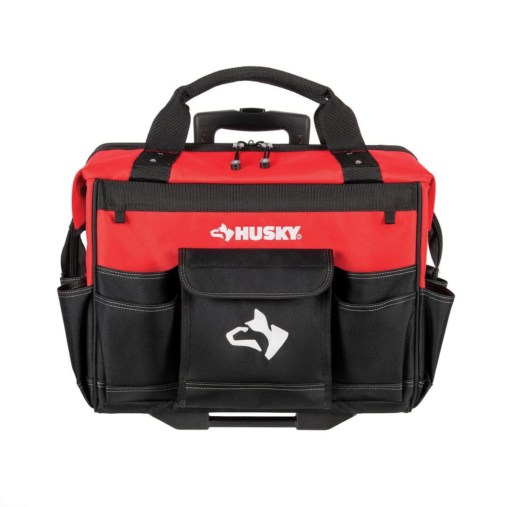 HUSKY 18 in. 18-Pocket Red Rolling Tool Bag with Telescoping Handle (HD65018-TH)
