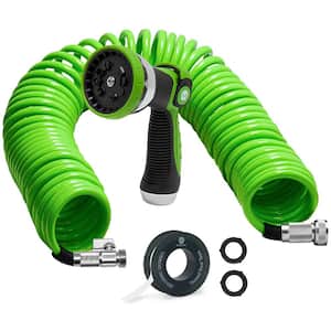 1/2 in. x 50 ft. Coil Garden Hose with ON/OFF Valve, Includes 10 Way Sprayer, Teflon Tape and Washers