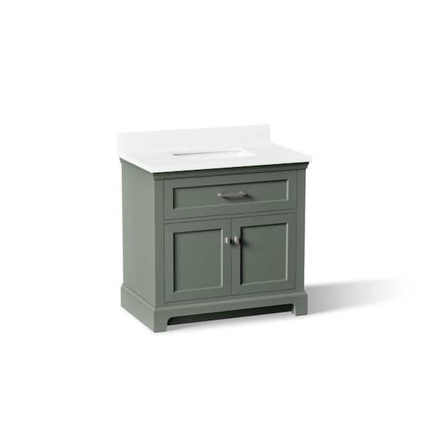 Charlemont 36.97 in. Freestanding Umbral Green Bath Vanity with White Quartz Top