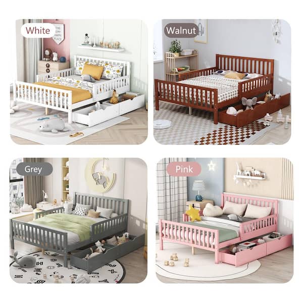 ベッドフレーム 160cm bed frame with drawers Gray Wood Full Size Platform Bed Frame with Guardrails on Both