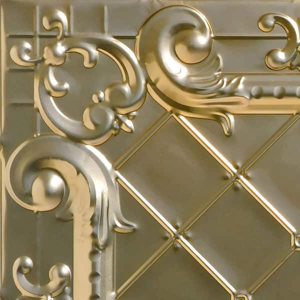 FROM PLAIN TO BEAUTIFUL IN HOURS Take Home Sample - Romeo, Romeo Gold Nugget 1 ft. x 1 ft. Decorative Tin Style Nail Up Ceiling Tile (1 sq. ft./case)