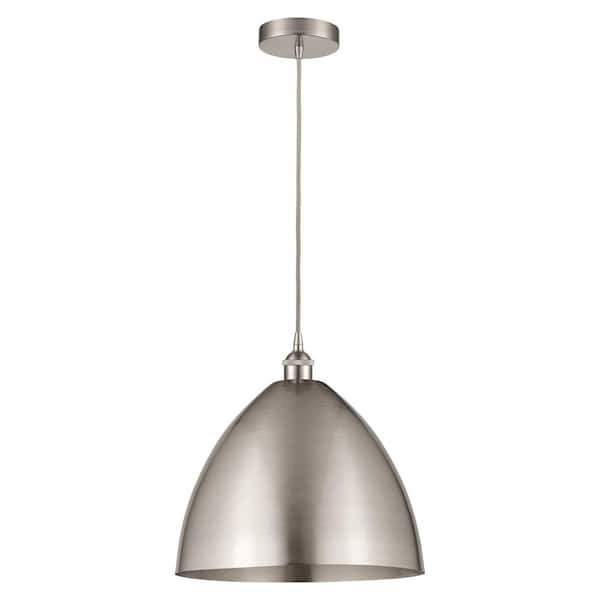 Edison Dome 100-Watt 1-Light Brushed Satin Nickel Standard Mini Pendant Light with Metal Shade