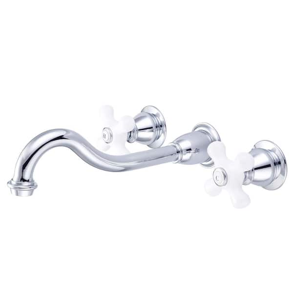 Water Creation Wall Mount 2-Handle Elegant Spout Bathroom Faucet in Triple Plated Chrome