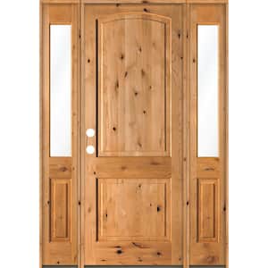 58 in. x 96 in. Rustic Knotty Alder Arch clear stain Wood Right Hand Inswing Single Prehung Front Door/Half Sidelites