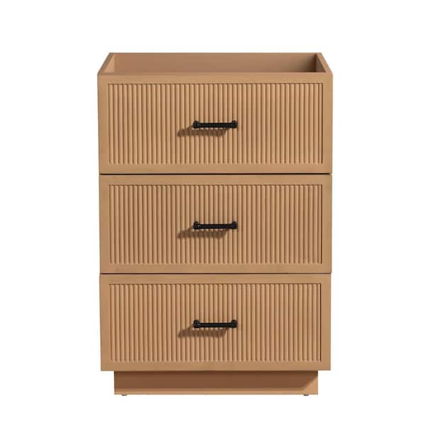 FUNKOL 23 in. W. x 17.9 in. D x 33.5 in. H MDF Wall Mounted Bath Vanity Cabinet without Top in Light Brown with 3-Drawers